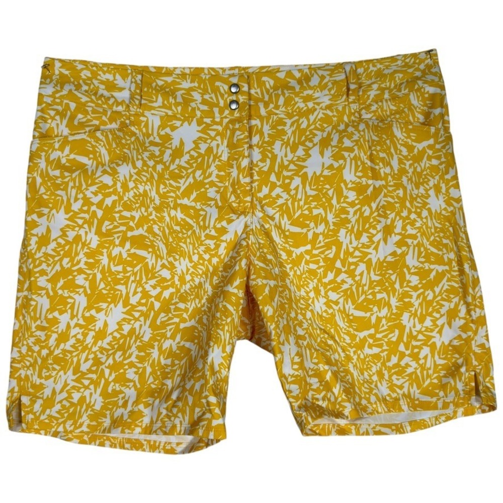 Adidas Golf Shorts Yellow White Abstract Print Performance Women's Size 12